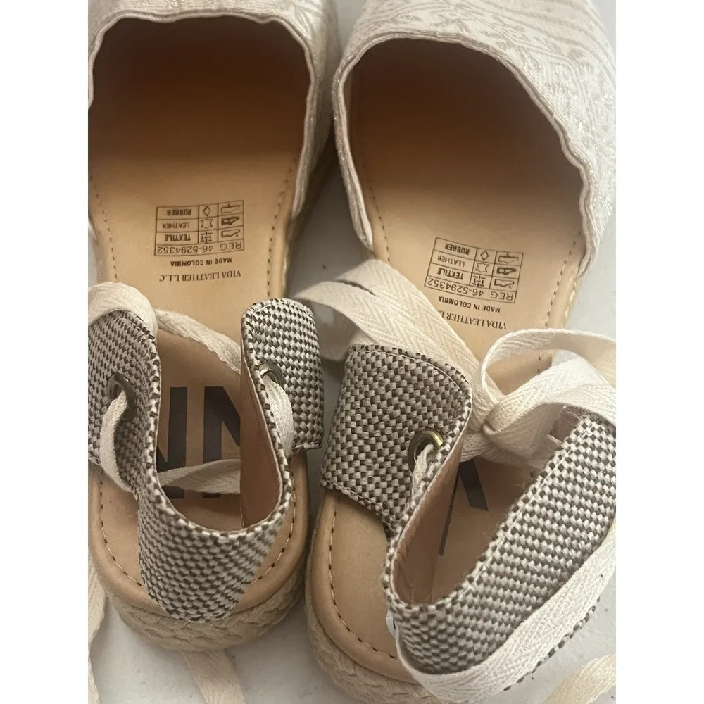 Vida Leather Off White Shimmery Espadrilles Ankle Tie Size 40 US Size 9 New